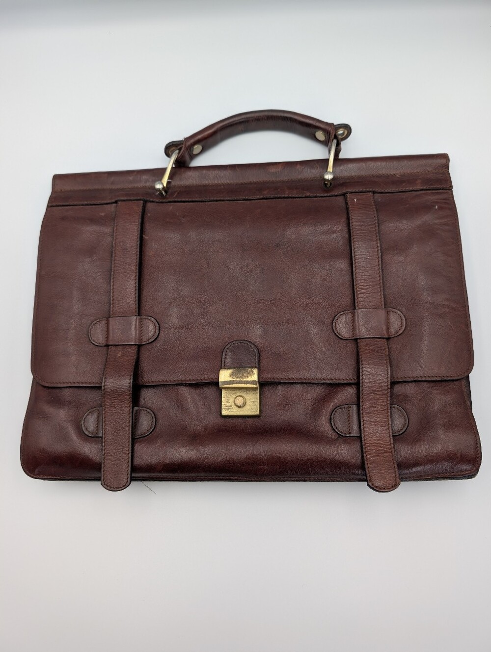Vintage Oxblood Leather Travel Handbag Briefcase Satchel